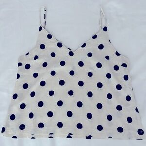 Lumiere ivory and black polka dot spaghetti strap v neck tank top